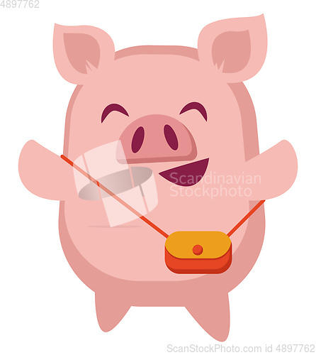 Image of Piggy with purse, illustration, vector on white background.