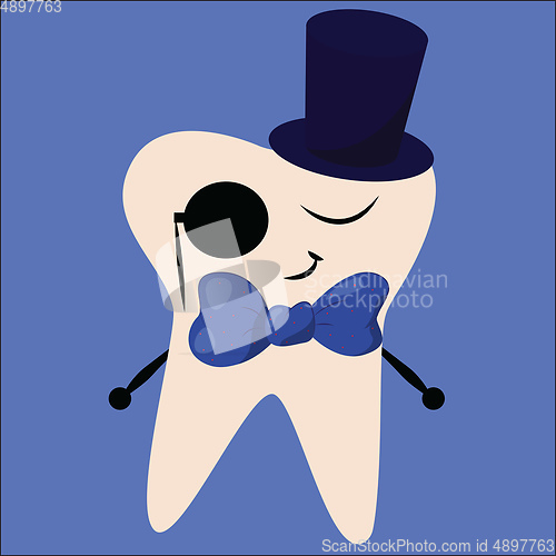 Image of Tooth with bow, vector or color illustration.