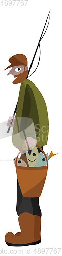 Image of Fisherman with a bucket of fish, vector or color illustration.