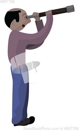 Image of A man using telescope, vector or color illustration.