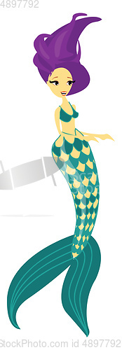 Image of Blue-tailed bra wearing scary woman mermaid, vector or color ill