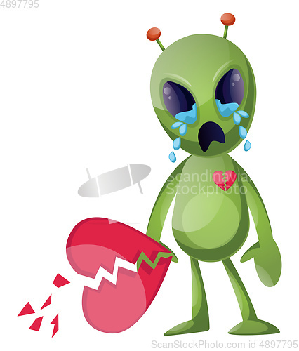 Image of Heartbroken alien, illustration, vector on white background.