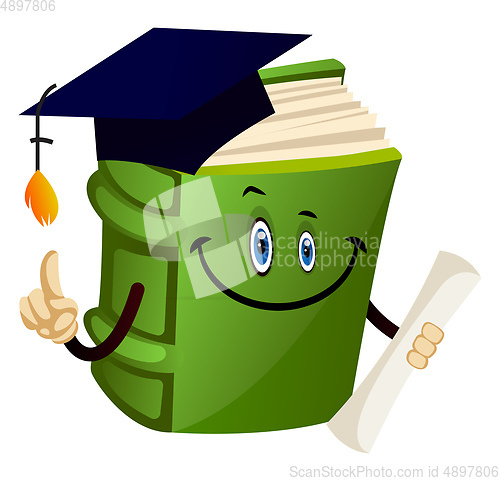 Image of Green book graduating, illustration, vector on white background.