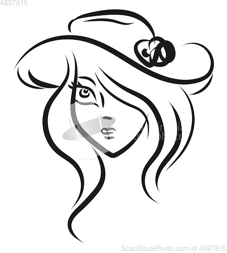 Image of Girl with hat sketch, vector or color illustration.