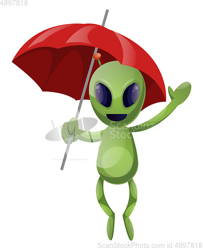 Image of Alien with umbrella, illustration, vector on white background.