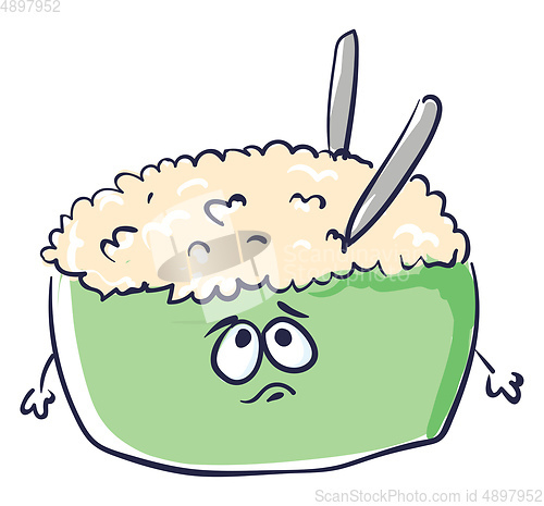 Image of Rice in a sad tureen, vector or color illustration.