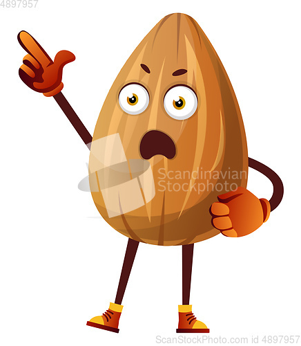 Image of Almond pointing at something with his right hand, illustration, 