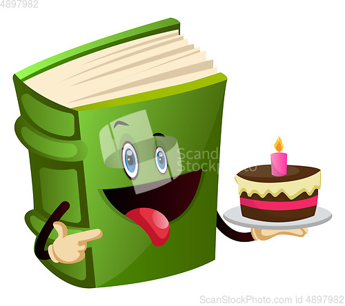 Image of Green book is holding a cake, illustration, vector on white back