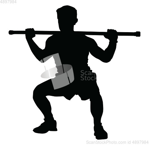 Image of Silhouette of a man doing squats, illustration, vector on white 