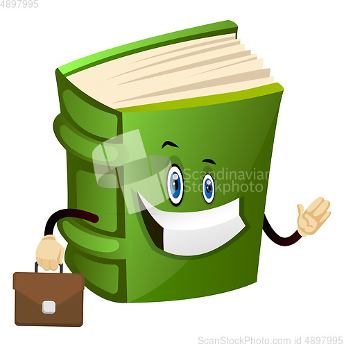 Image of Green book is going to work, illustration, vector on white backg