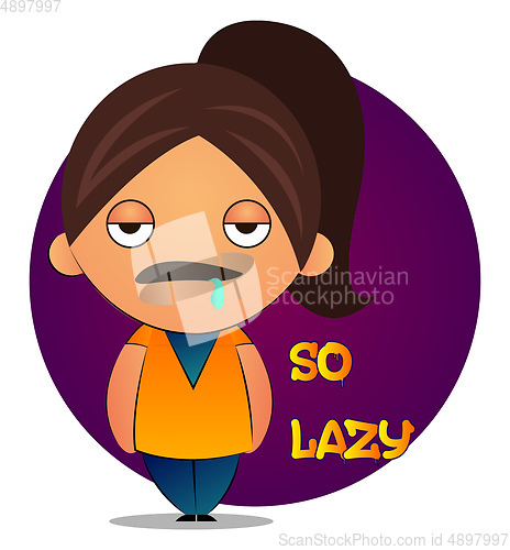 Image of Lazy girl with brown ponytail and purple background, illustratio