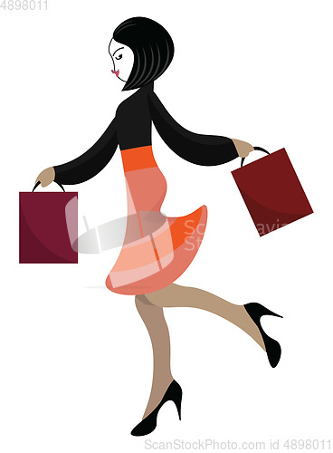 Image of Girl shopping, vector or color illustration.