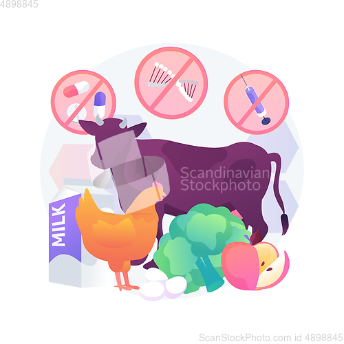 Image of Free from antibiotics hormones GMO foods abstract concept vector illustration.