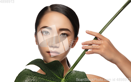 Image of Portrait of beautiful asian woman isolated on white studio background. Beauty, fashion, skincare, cosmetics concept.