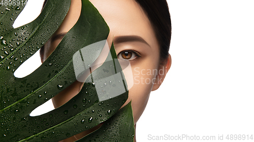 Image of Portrait of beautiful asian woman isolated on white studio background. Beauty, fashion, skincare, cosmetics concept.