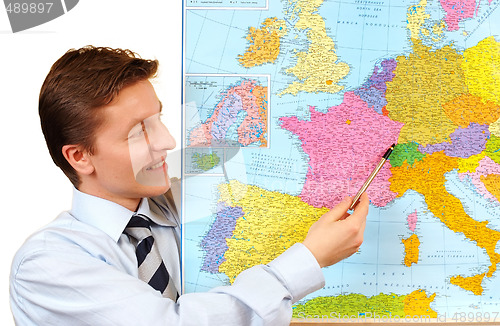 Image of Businessman pointing on the map,clipping path included