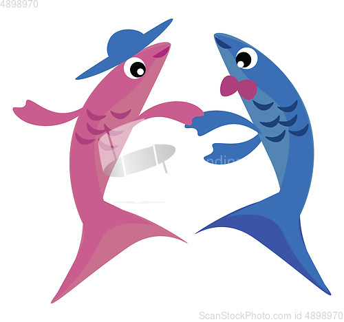 Image of Image of dancing fish - two fishes dancing, vector or color illu