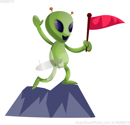 Image of Alien with flag, illustration, vector on white background.