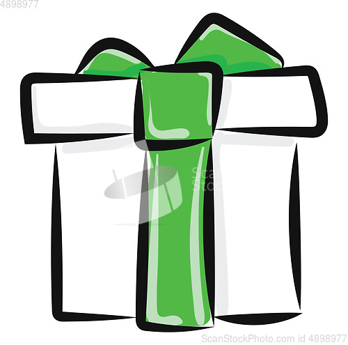 Image of Gift box with green ribbon, vector or color illustration.