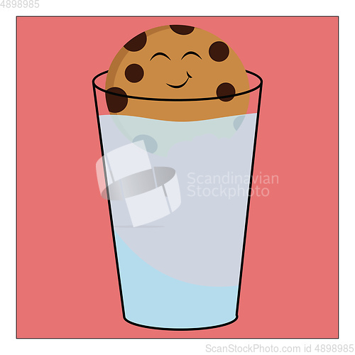 Image of Image of cookie in glass of milk, vector or color illustration.