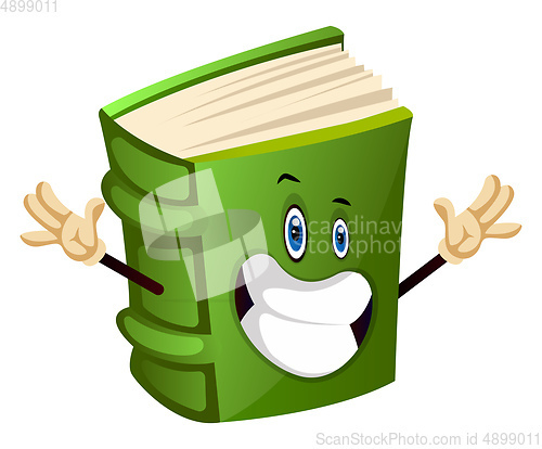 Image of Green book is happy, illustration, vector on white background.