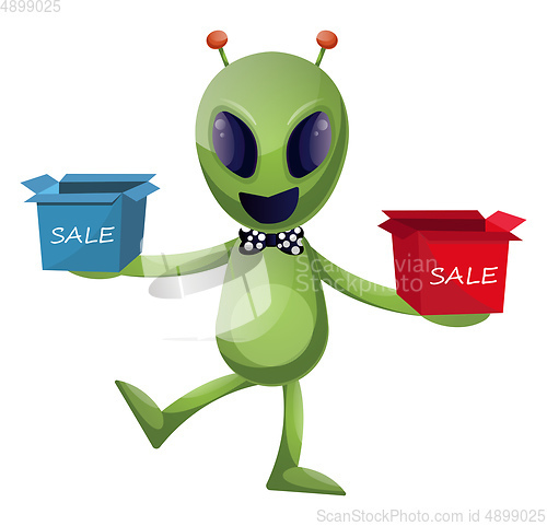 Image of Alien on sale, illustration, vector on white background.