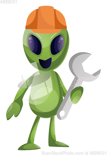 Image of Working alien, illustration, vector on white background.