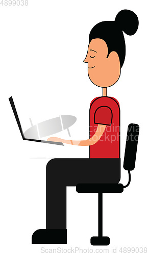 Image of Girl working, vector or color illustration.