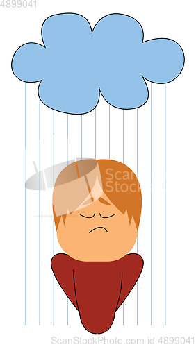 Image of Boy in rain, vector or color illustration.