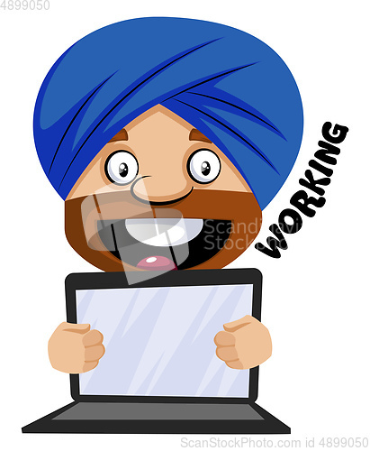 Image of Muslim human emoji with his laptop, illustration, vector on whit