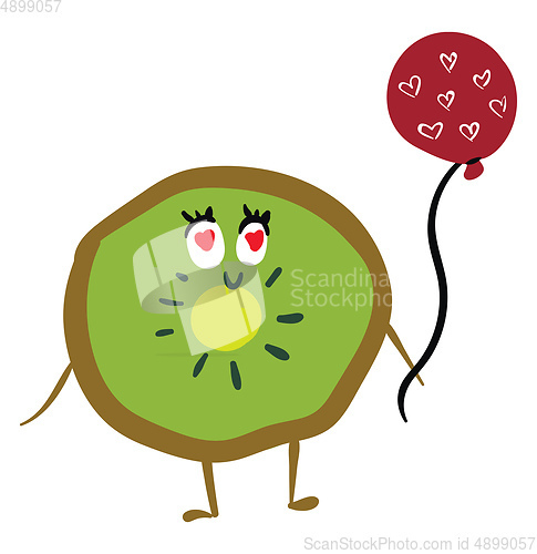 Image of Kiwi with red balloon, vector or color illustration.