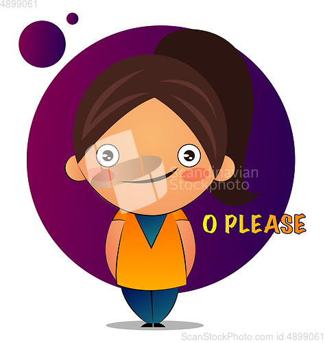 Image of Girl with brown ponytail says o please, illustration, vector on 