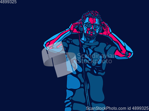 Image of Singer man character. Abstract color illustration, line design