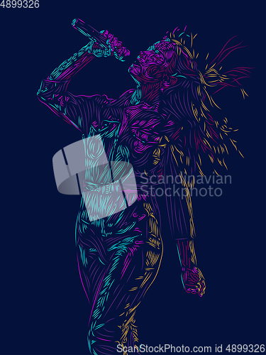 Image of Singer woman character. Abstract color illustration, line design