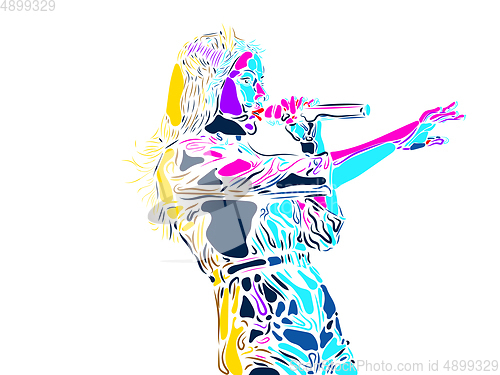 Image of Singer woman character. Abstract color illustration, line design