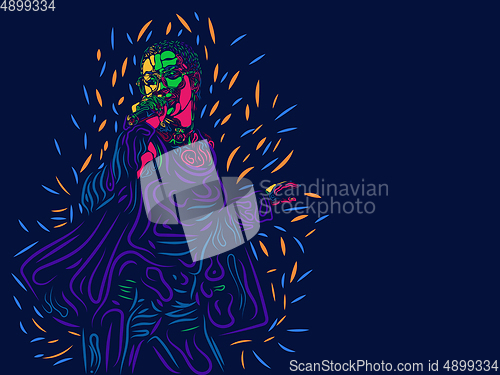 Image of Singer woman character. Abstract color illustration, line design