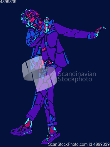 Image of Singer man character. Abstract color illustration, line design