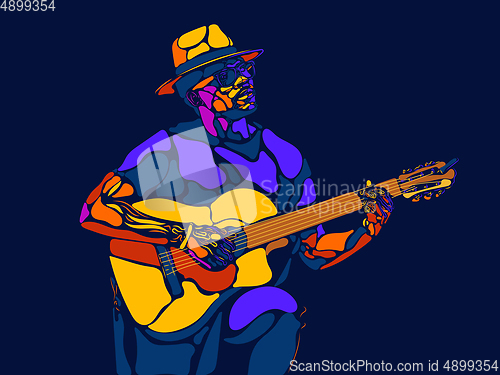 Image of Singer man character. Abstract color illustration, line design