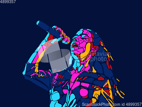 Image of Singer woman character. Abstract color illustration, line design