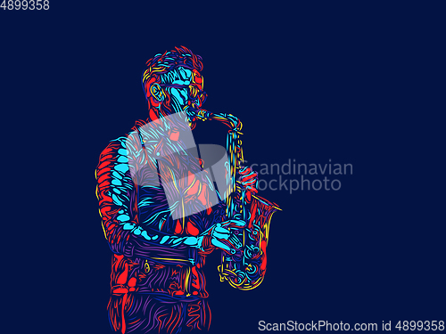 Image of Singer man character. Abstract color illustration, line design