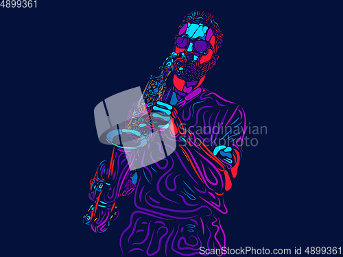 Image of Singer man character. Abstract color illustration, line design