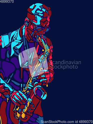 Image of Singer man character. Abstract color illustration, line design