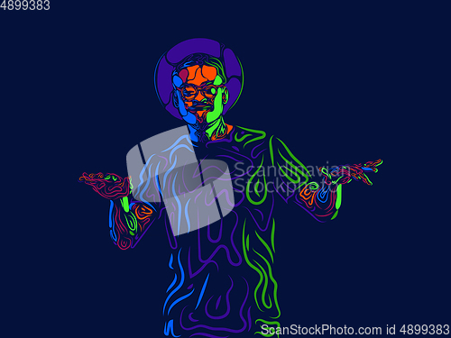 Image of Singer man character. Abstract color illustration, line design