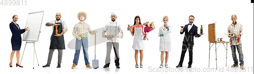 Image of Group of people with different professions isolated on white studio background, horizontal