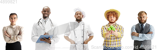 Image of Group of people with different professions isolated on white studio background, horizontal