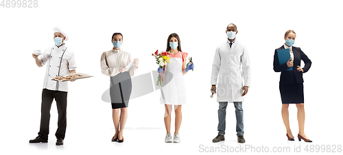 Image of Group of people with different professions isolated on white studio background, horizontal