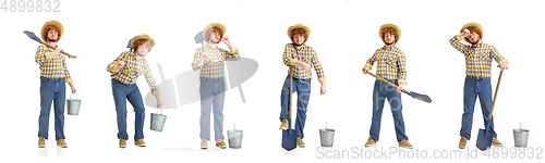 Image of Handsome farmer, rancher isolated over white studio background