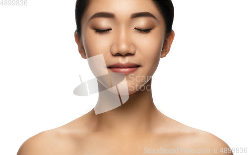 Image of Portrait of beautiful asian woman isolated on white studio background. Beauty, fashion, skincare, cosmetics concept.