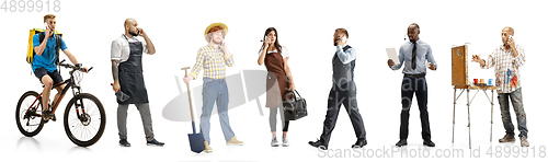 Image of Group of people with different professions isolated on white studio background, horizontal