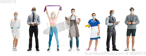 Image of Group of people with different professions isolated on white studio background, horizontal